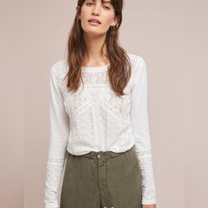 Anthropologie Eze Sur Mer Piana Eyelet long sleeve top white